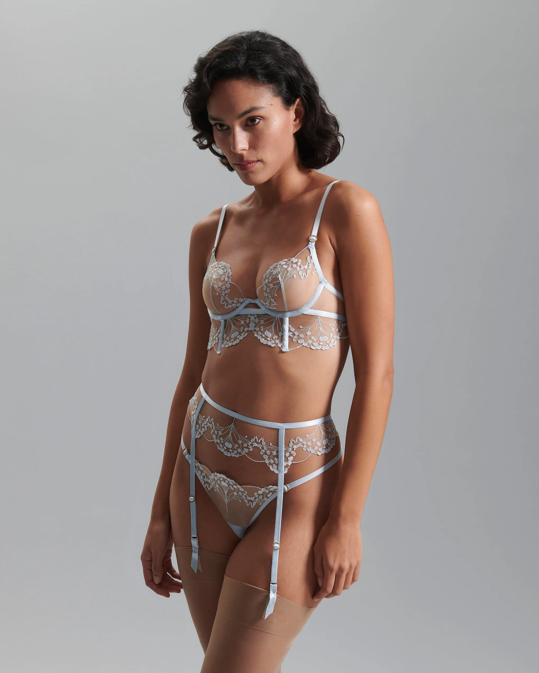 Marisa Garter Belt Ice Water Blue/Sheer