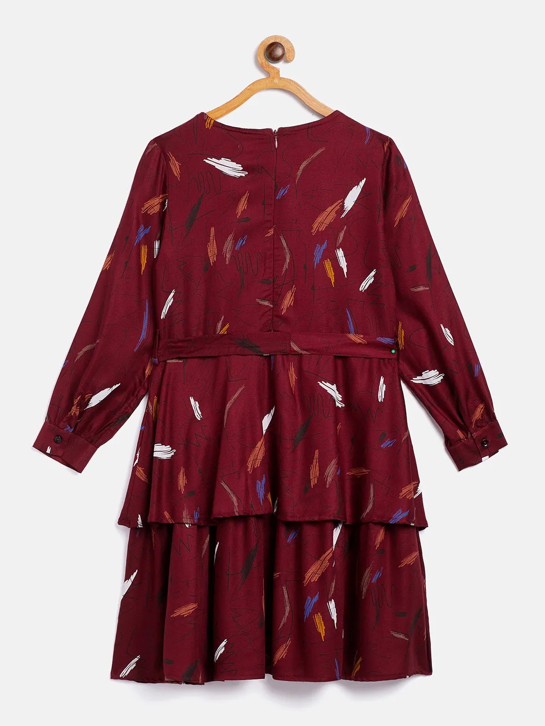 Maroon Printed Fit and Flare Dress