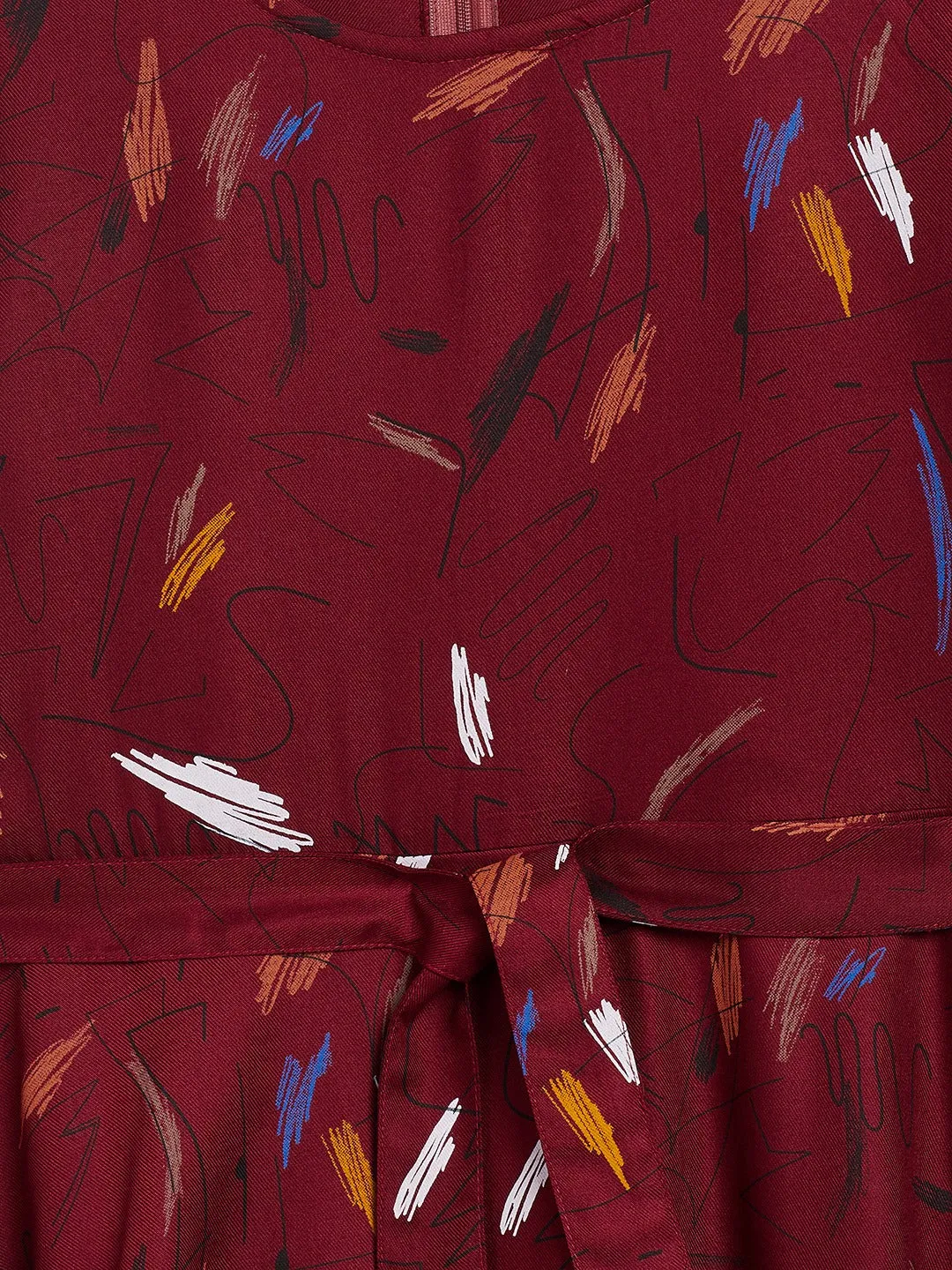 Maroon Printed Fit and Flare Dress