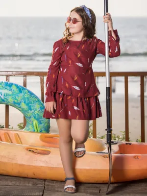 Maroon Printed Fit and Flare Dress