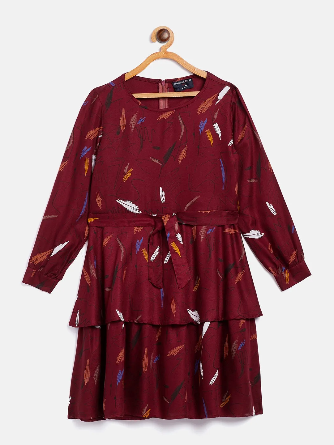 Maroon Printed Fit and Flare Dress
