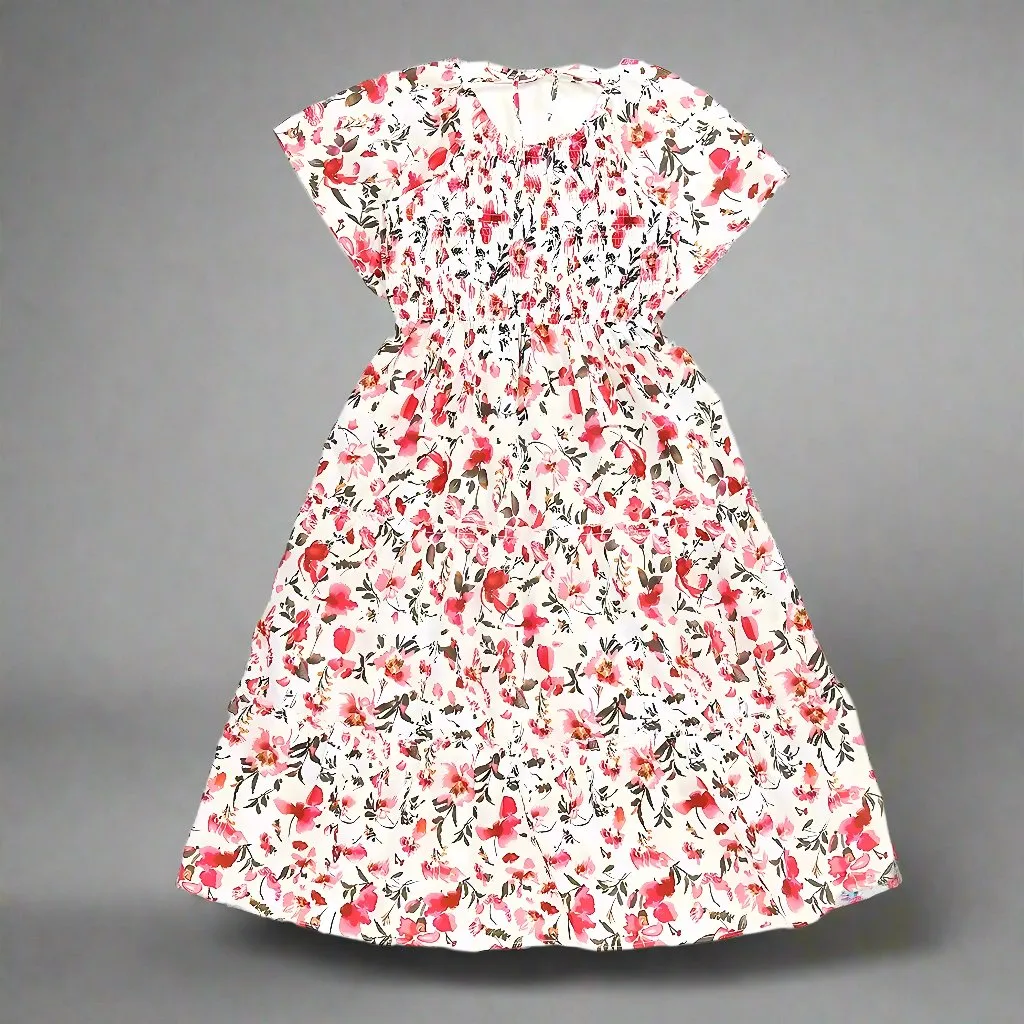 Matching Mommy & Me Floral Smocked Midi Dresses – Short Sleeve Summer Dress Set
