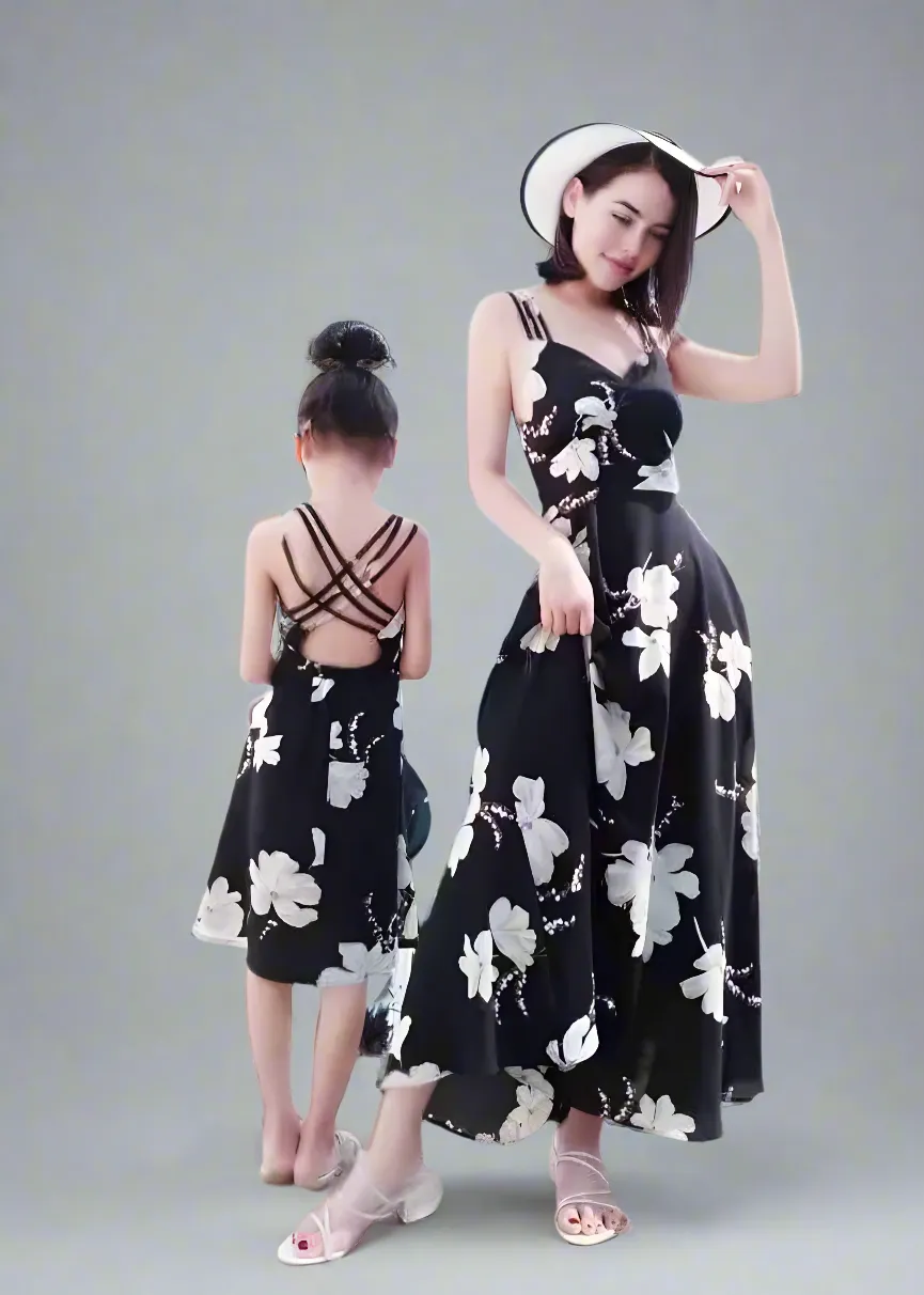 Matching Mommy & Me Floral Strappy Back Maxi Dresses  Summer Beach Outfit