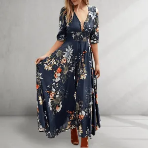 Maxi Dress – Floral Print – Elegant Flowy Fit