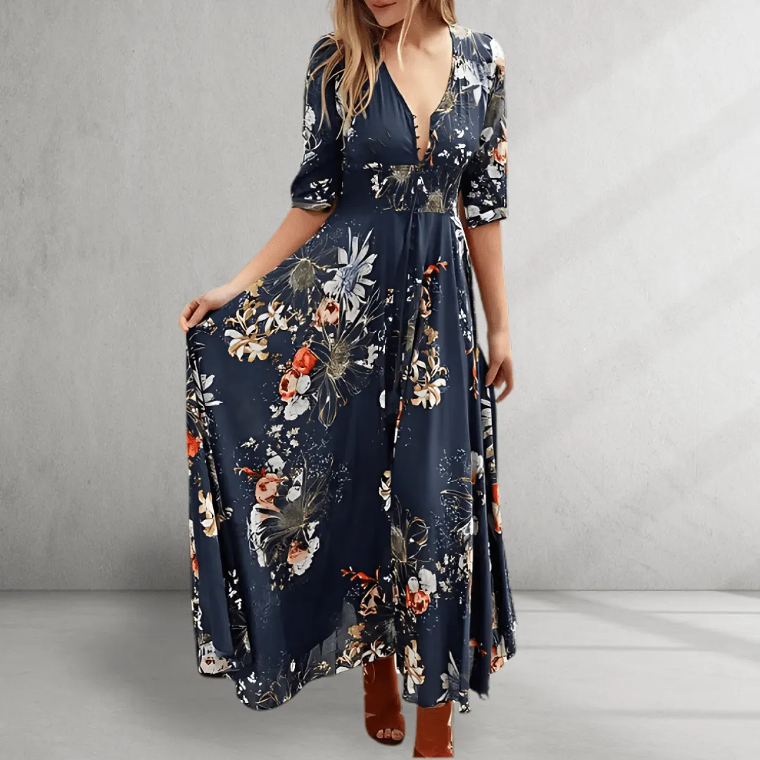 Maxi Dress – Floral Print – Elegant Flowy Fit
