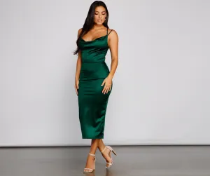 Maya Cowl Neck Charming Satin Formal Dress