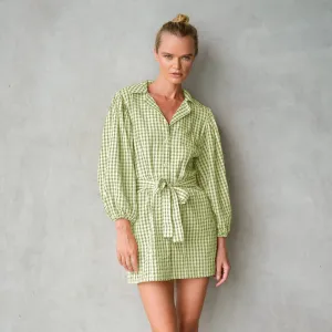 Meghan Mini Gingham Dress, in Lime Green