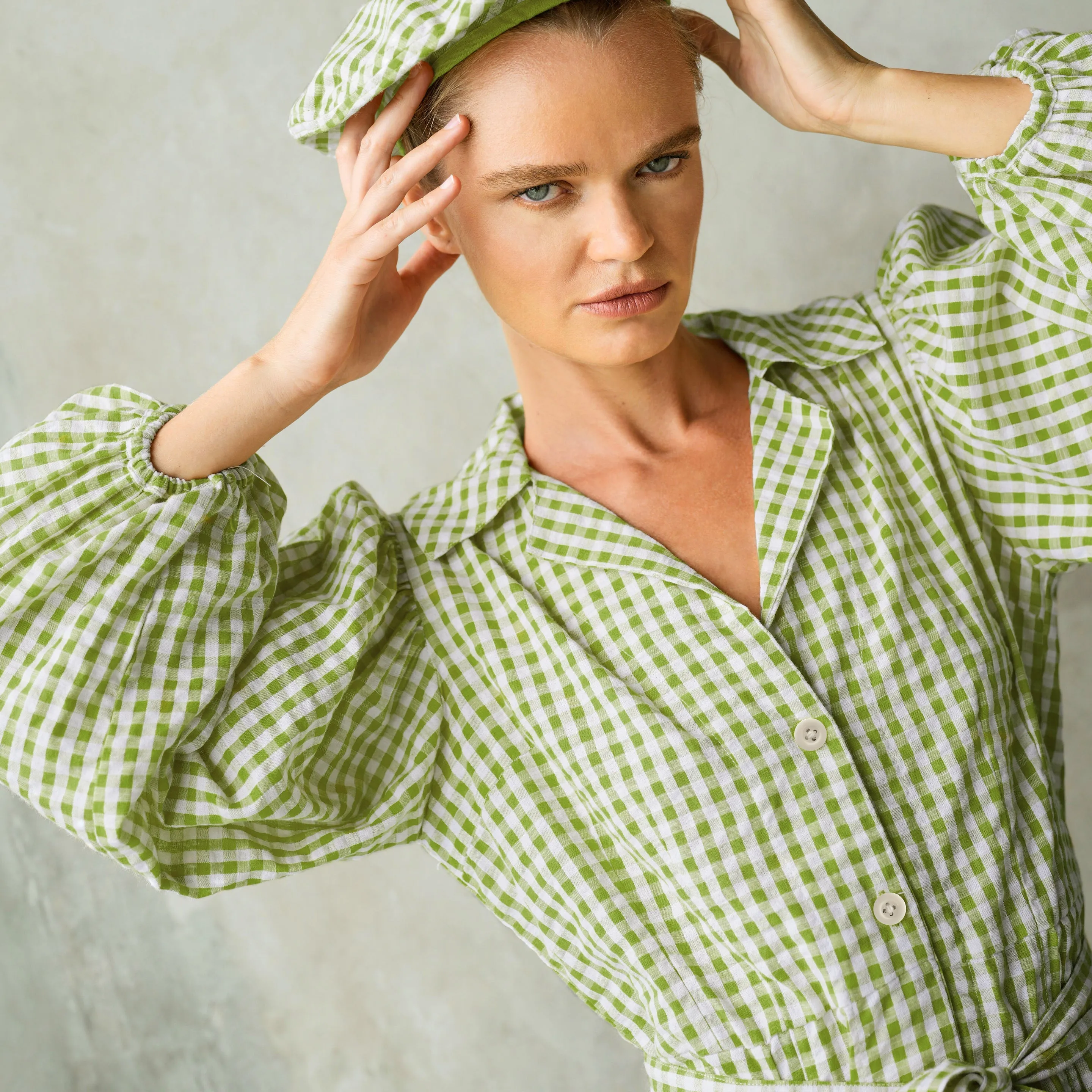Meghan Mini Gingham Dress, in Lime Green