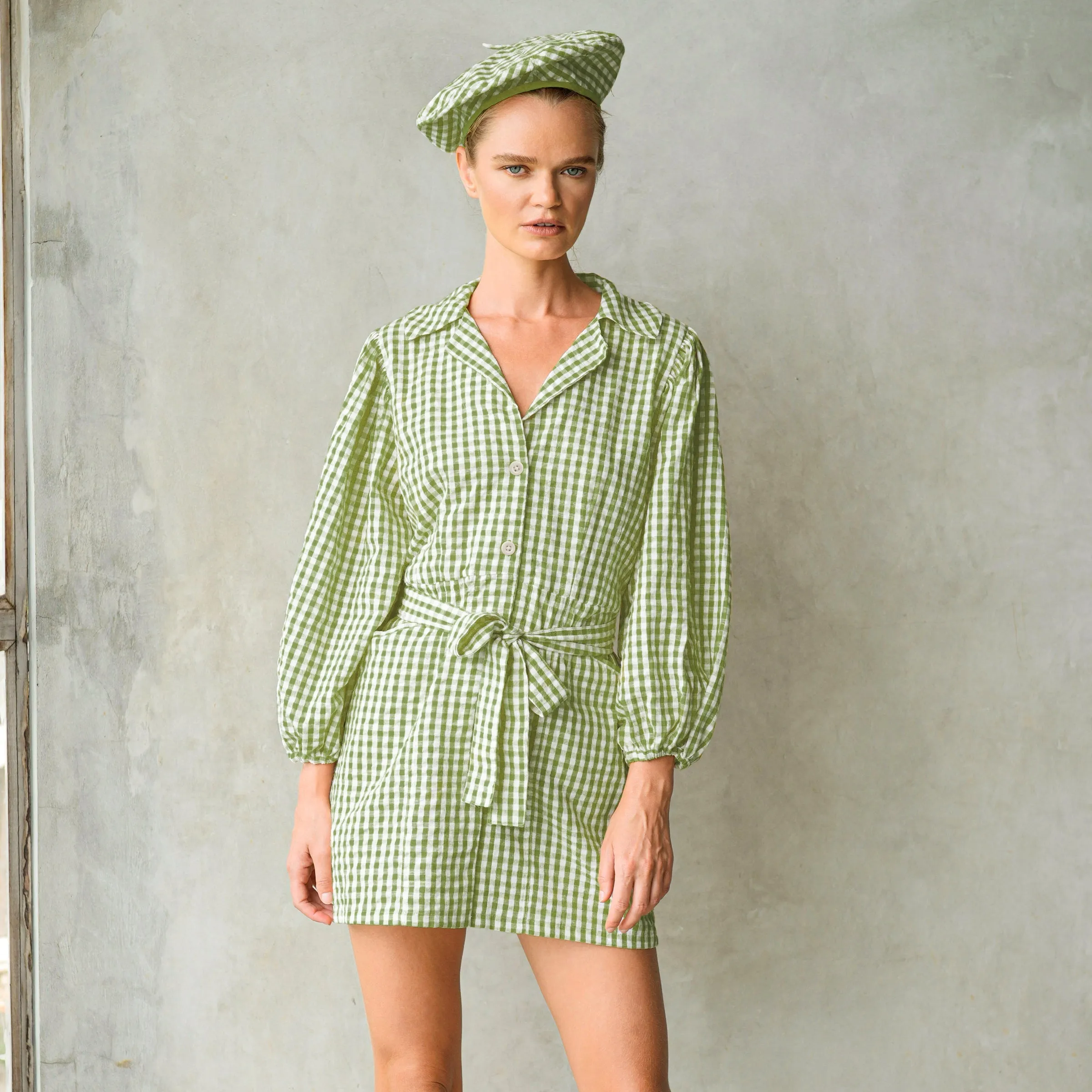 Meghan Mini Gingham Dress, in Lime Green