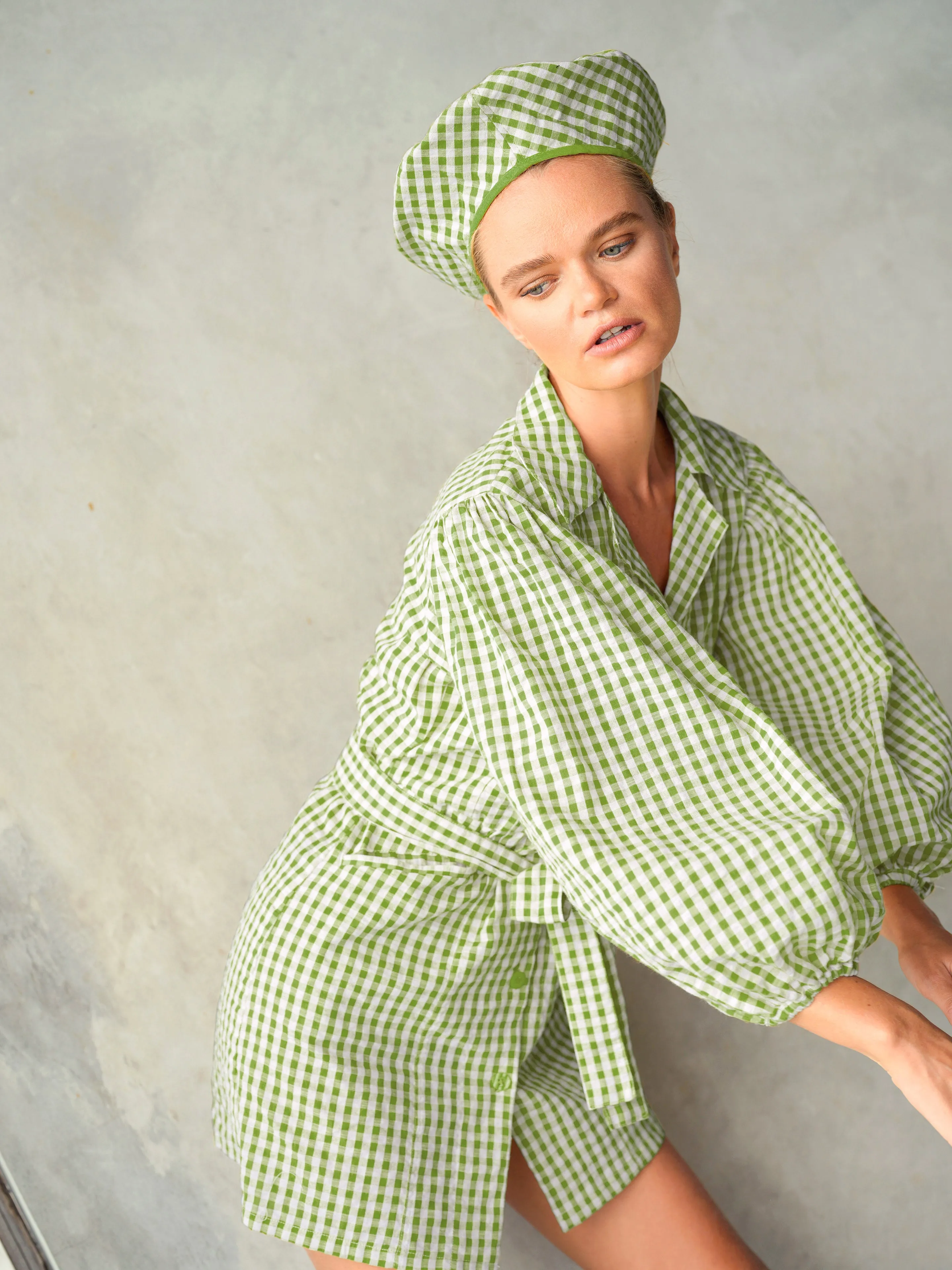 Meghan Mini Gingham Dress, in Lime Green