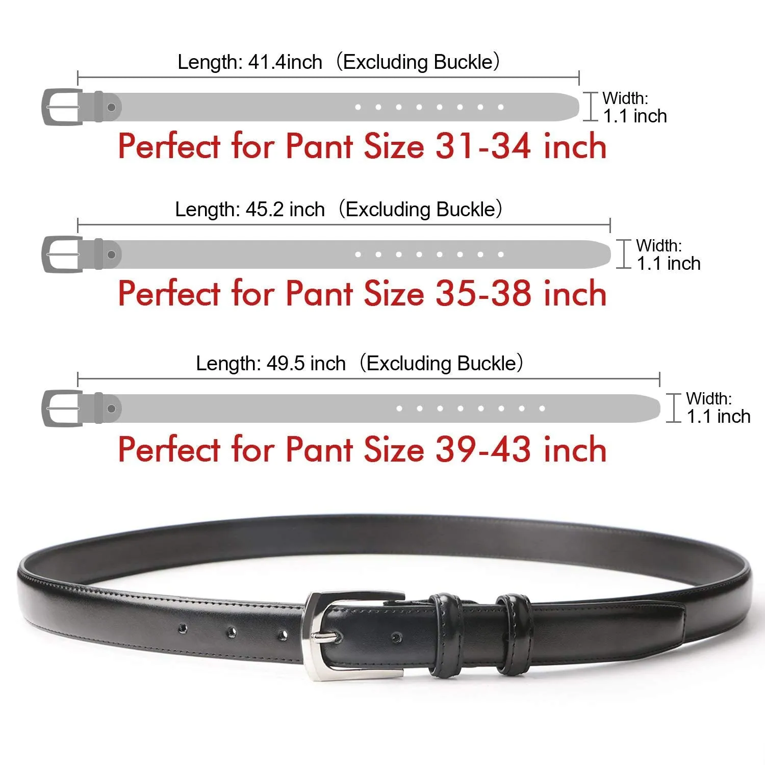 Men's Dress Belt Genuine Leather Black Design Belt with Prong Buckle Elegant Gift Box