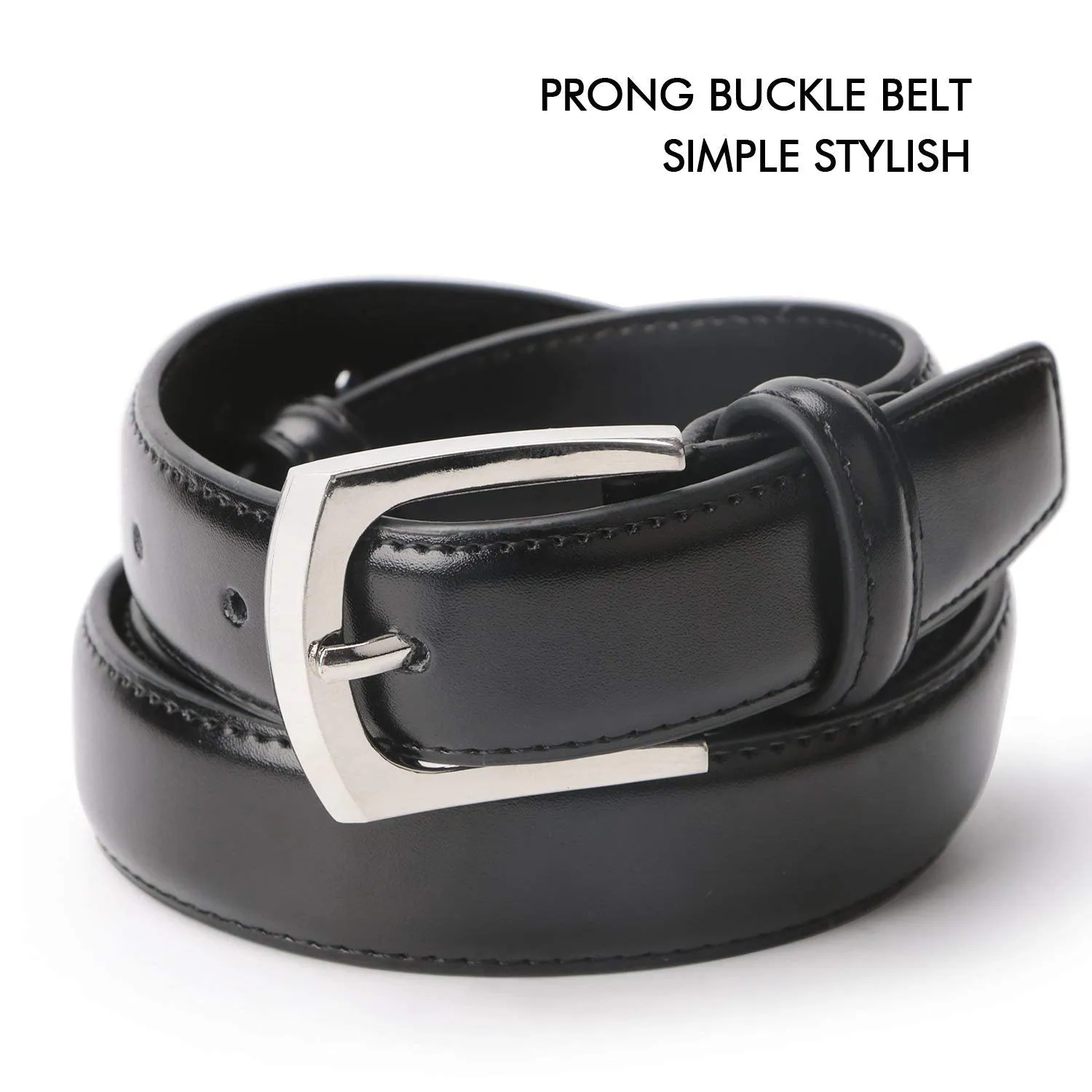 Men's Dress Belt Genuine Leather Black Design Belt with Prong Buckle Elegant Gift Box