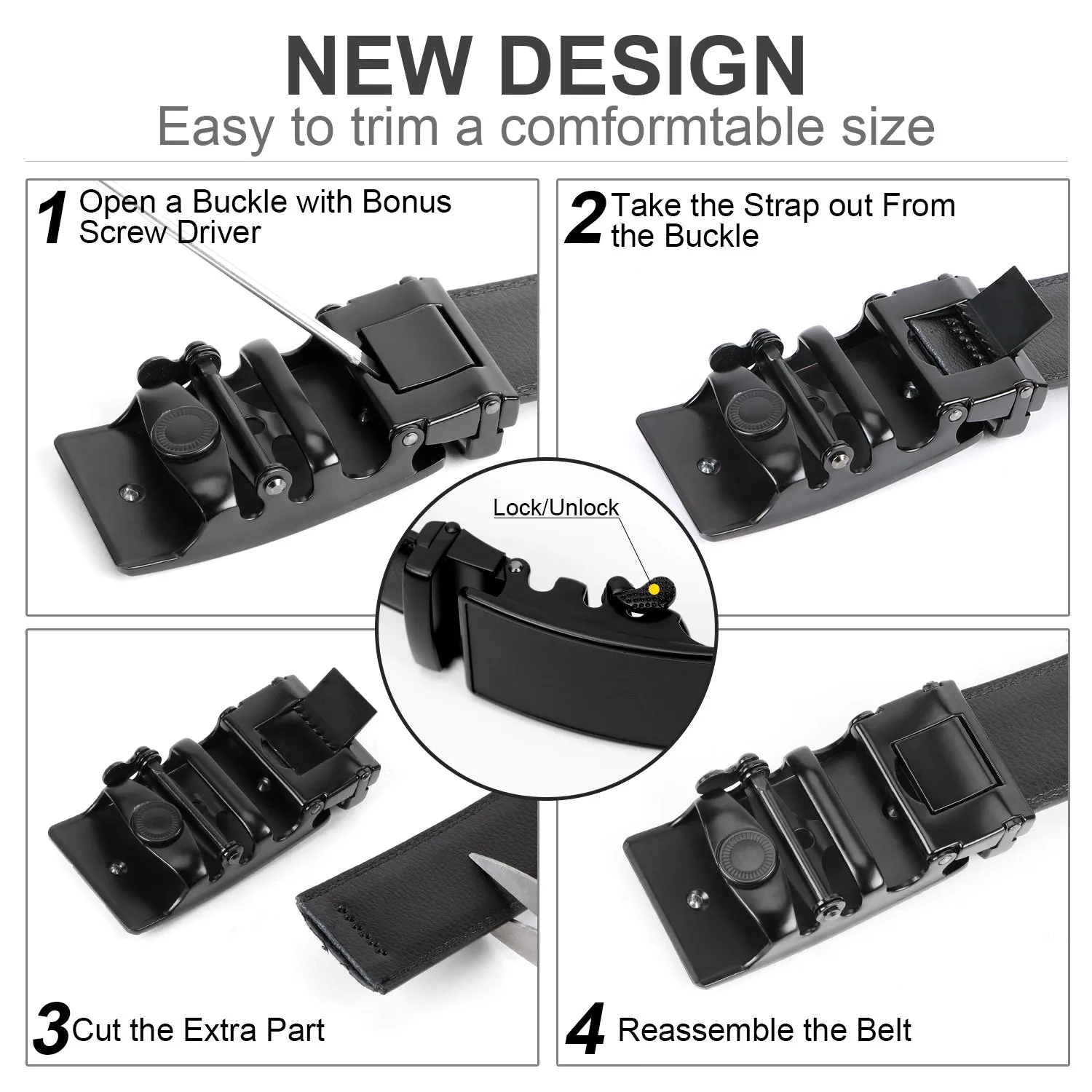 Men's Leather Ratchet Dress Belt with Automatic Buckle in Gift Box by JASGOOD