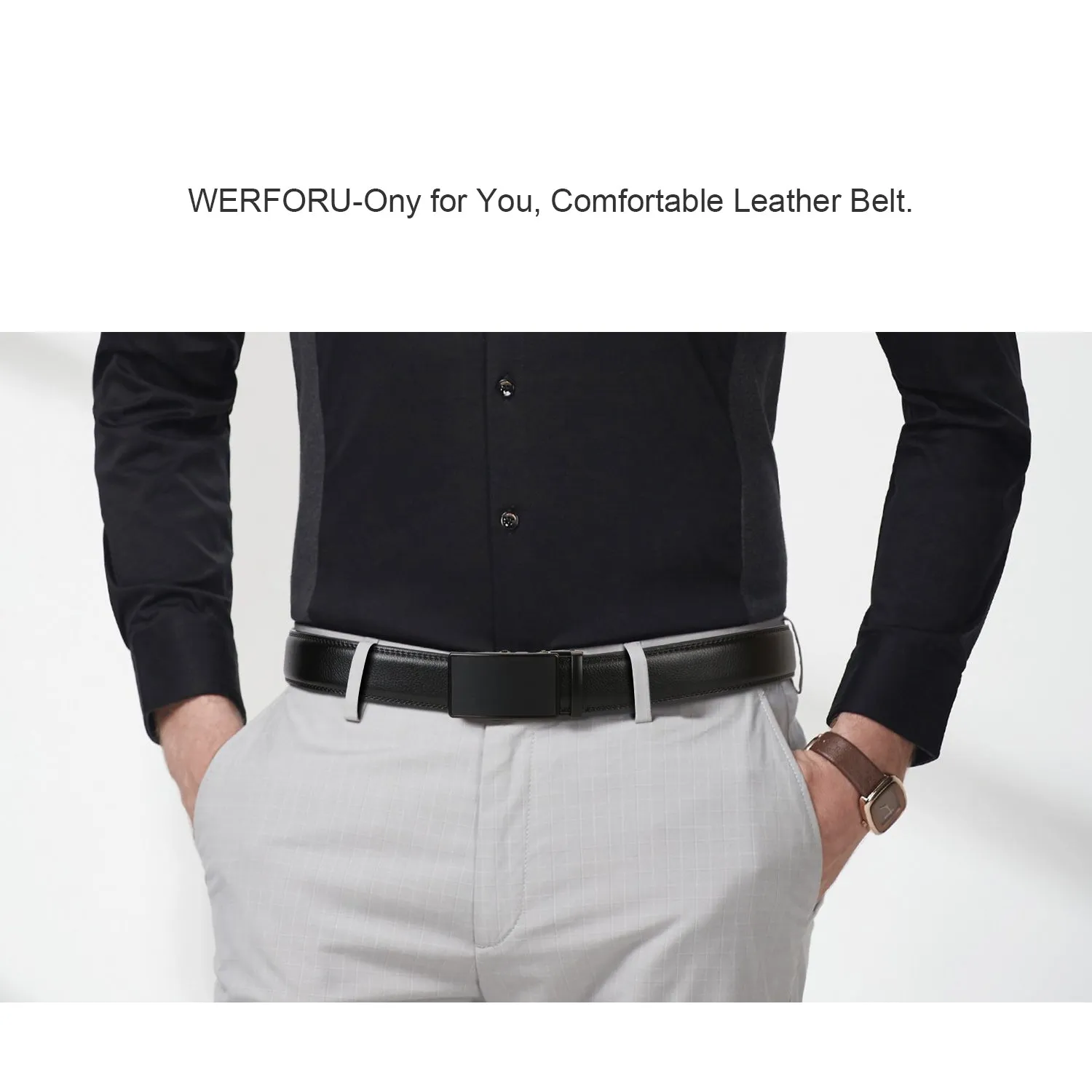 Men's Leather Ratchet Dress Belt with Automatic Buckle in Gift Box by JASGOOD