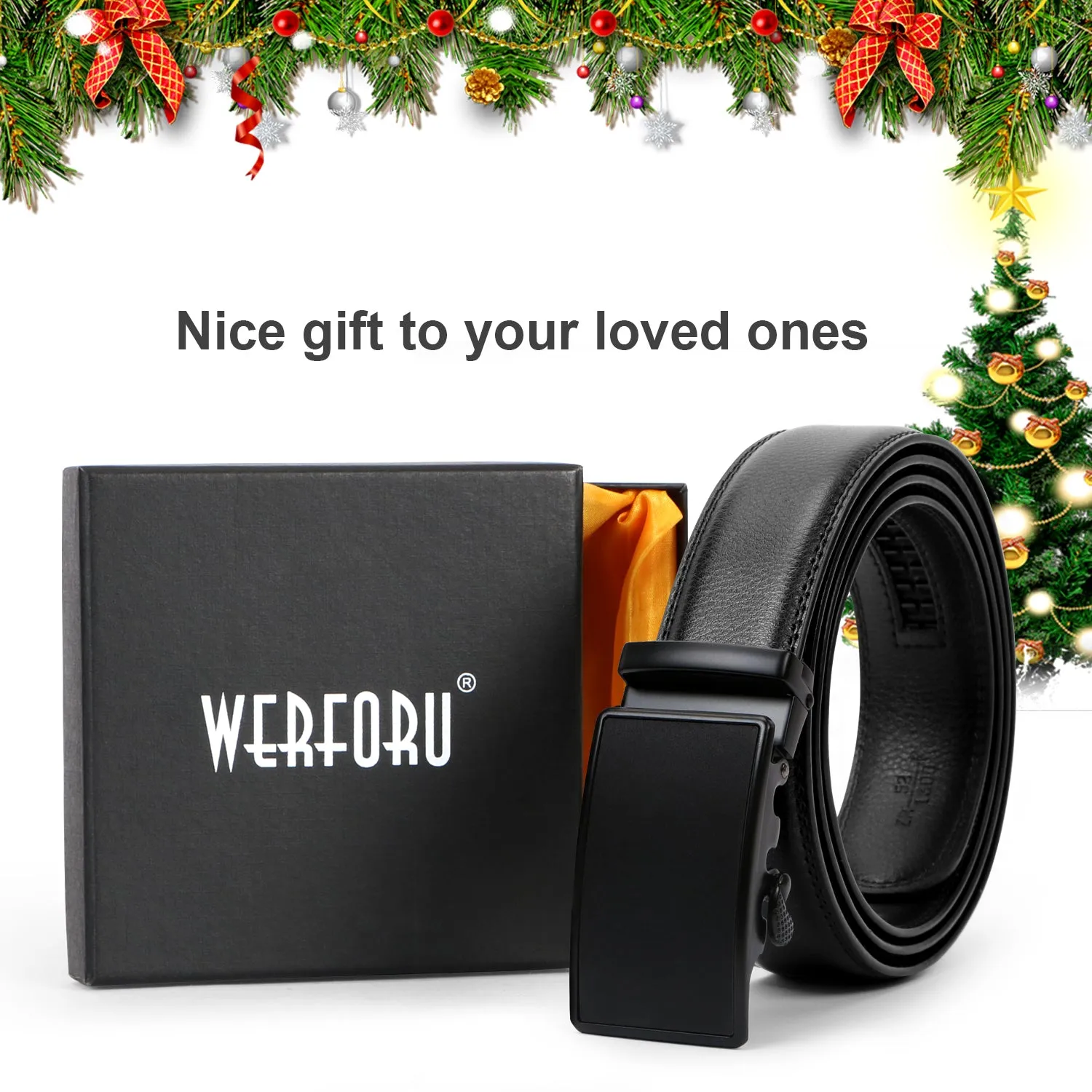 Men's Leather Ratchet Dress Belt with Automatic Buckle in Gift Box by JASGOOD
