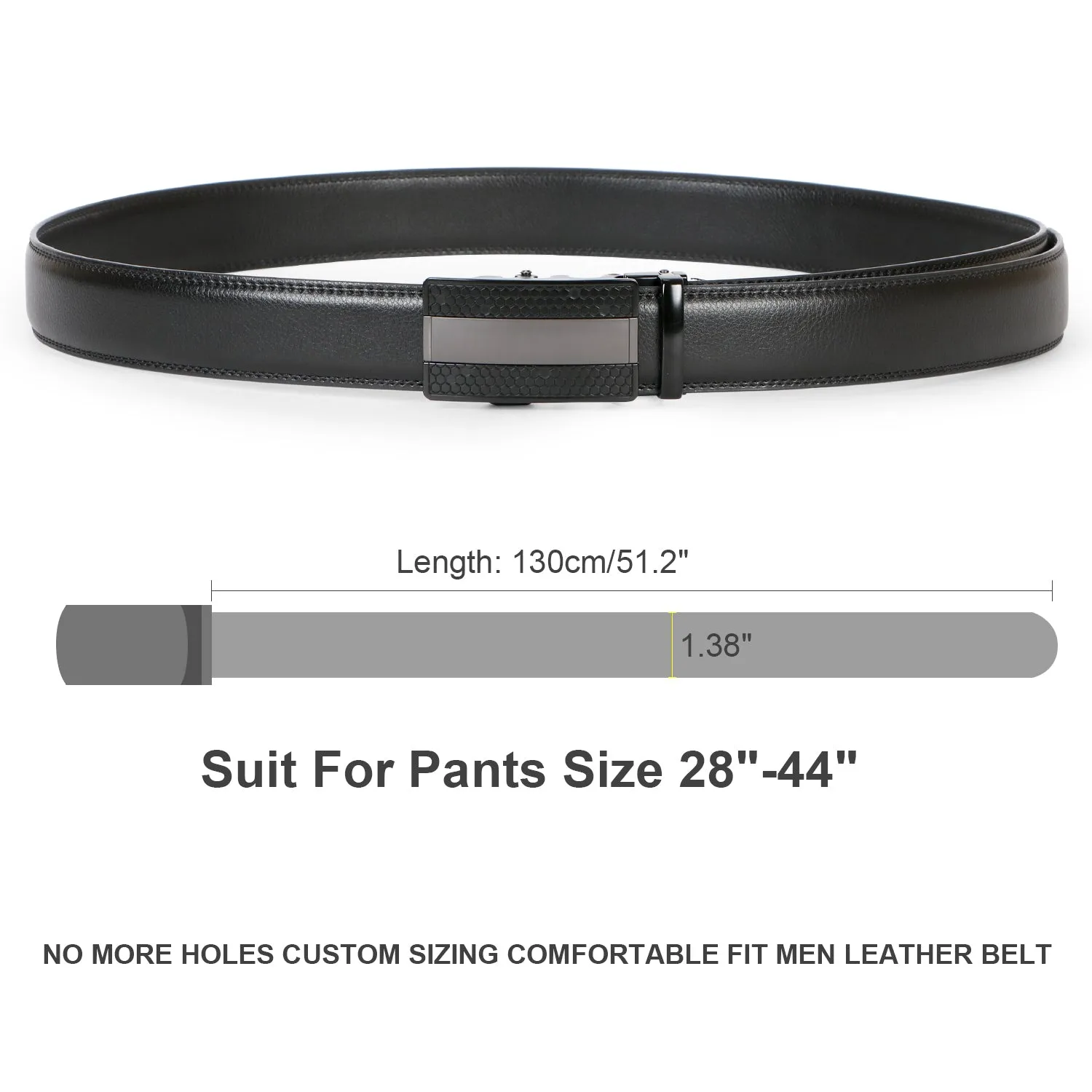 Men's Leather Ratchet Dress Belt with Automatic Buckle in Gift Box