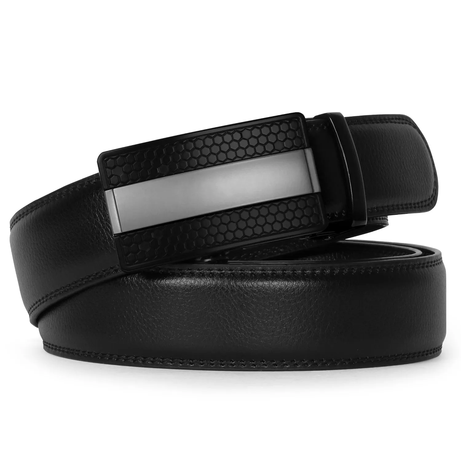 Men's Leather Ratchet Dress Belt with Automatic Buckle in Gift Box