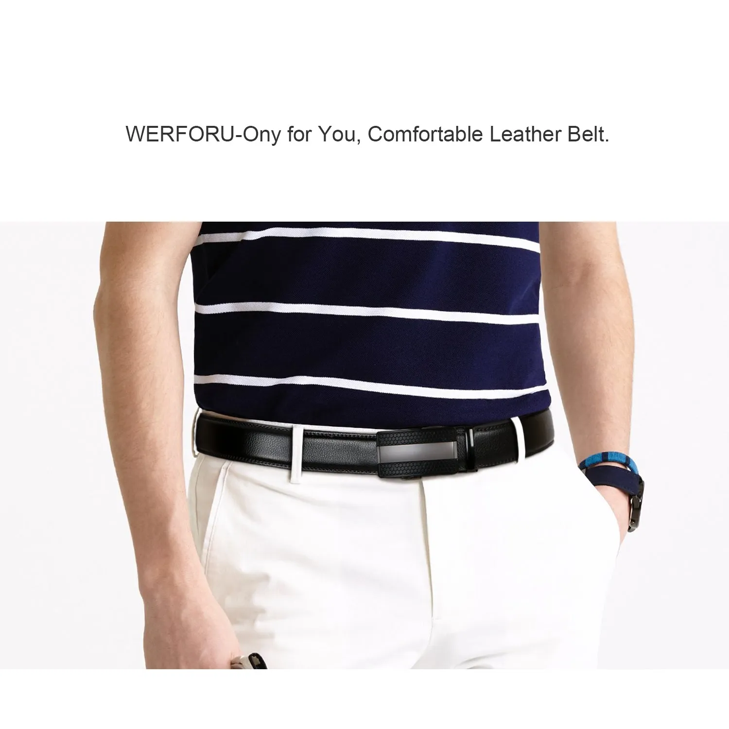 Men's Leather Ratchet Dress Belt with Automatic Buckle in Gift Box