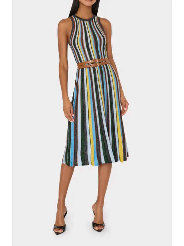 MILLY Multi Stripe Halter Knit Midi Dress