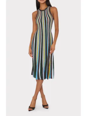 MILLY Multi Stripe Halter Knit Midi Dress
