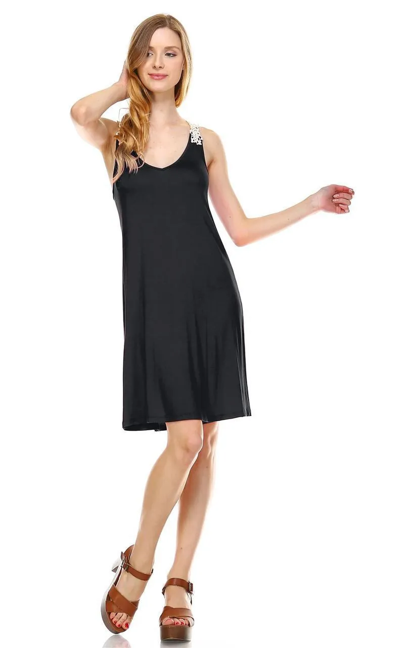 Mini Lace Dress with Crochet Details Black