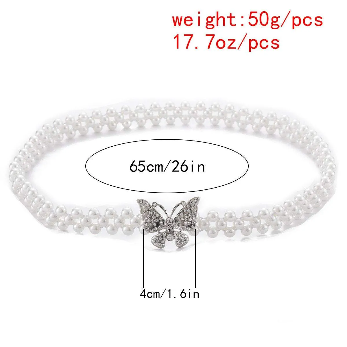 Minimalist Chic Silver Tone Crystal Inlaid Butterfly Beaded Pearl Waist Chain