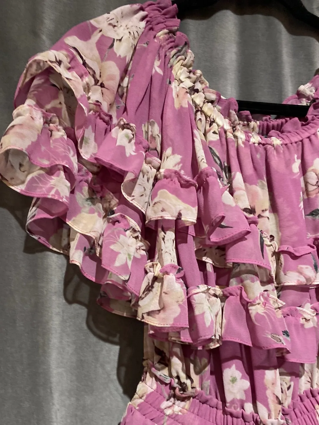 MISA Isella Floral Off the Shoulder Tiered mini