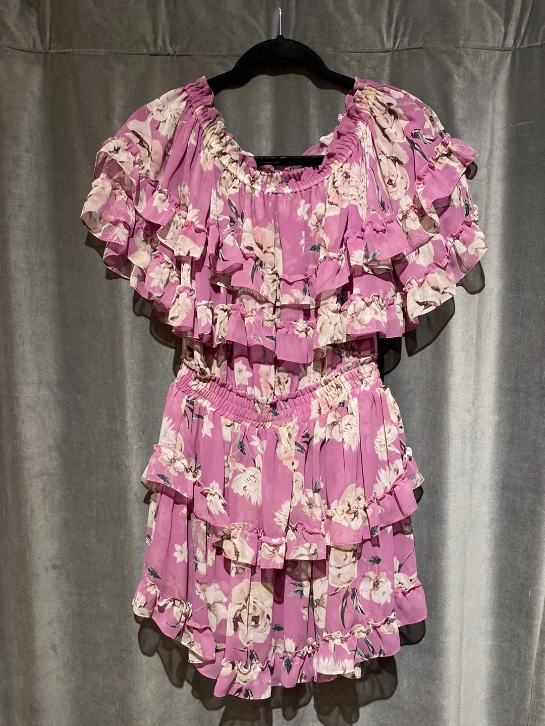 MISA Isella Floral Off the Shoulder Tiered mini