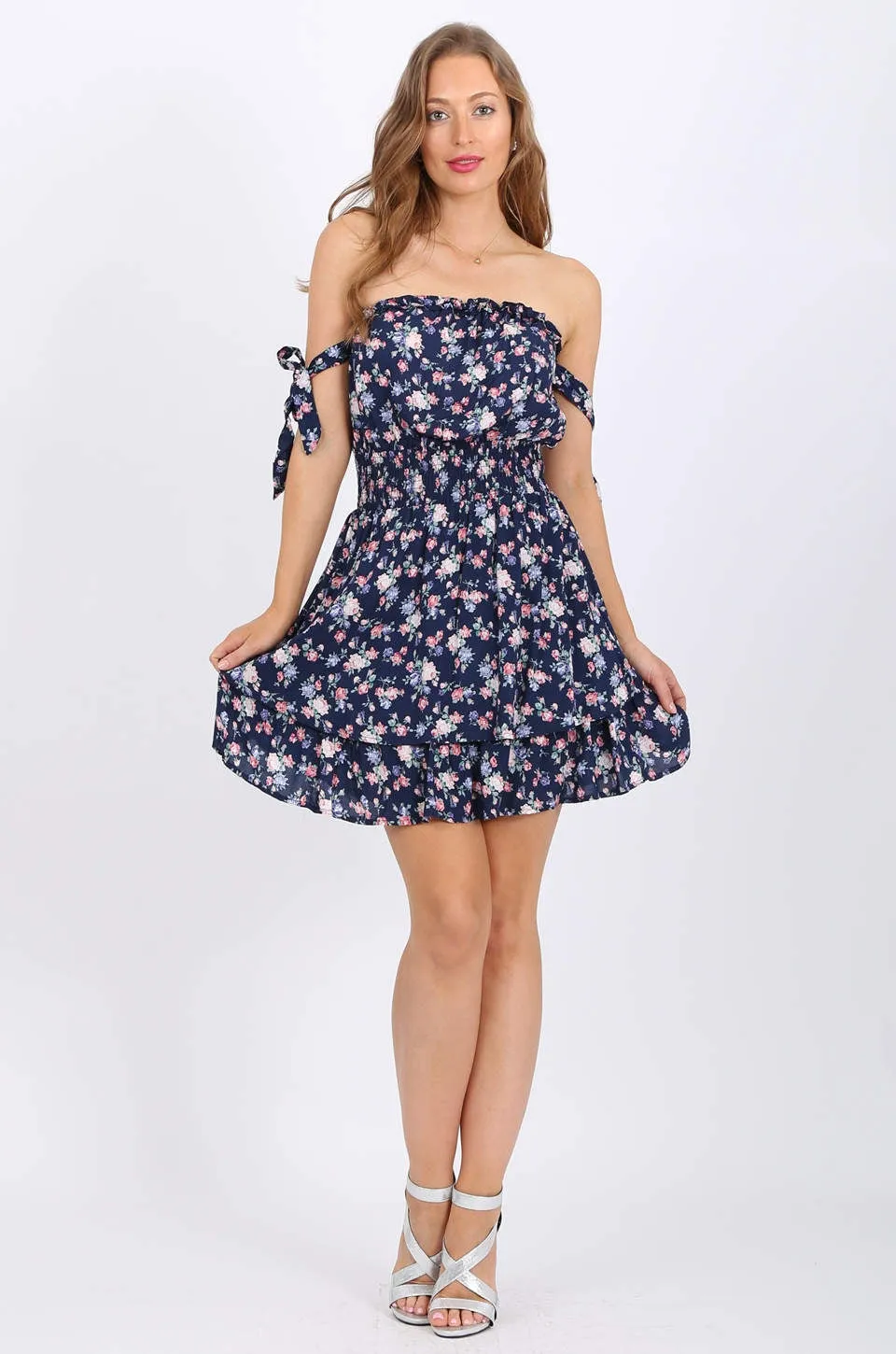 MISS PINKI Lyla Off shoulders dress in navy floral