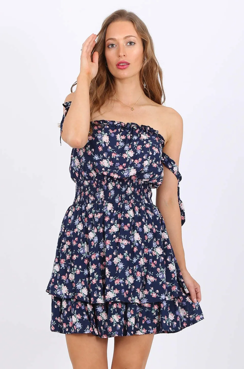 MISS PINKI Lyla Off shoulders dress in navy floral