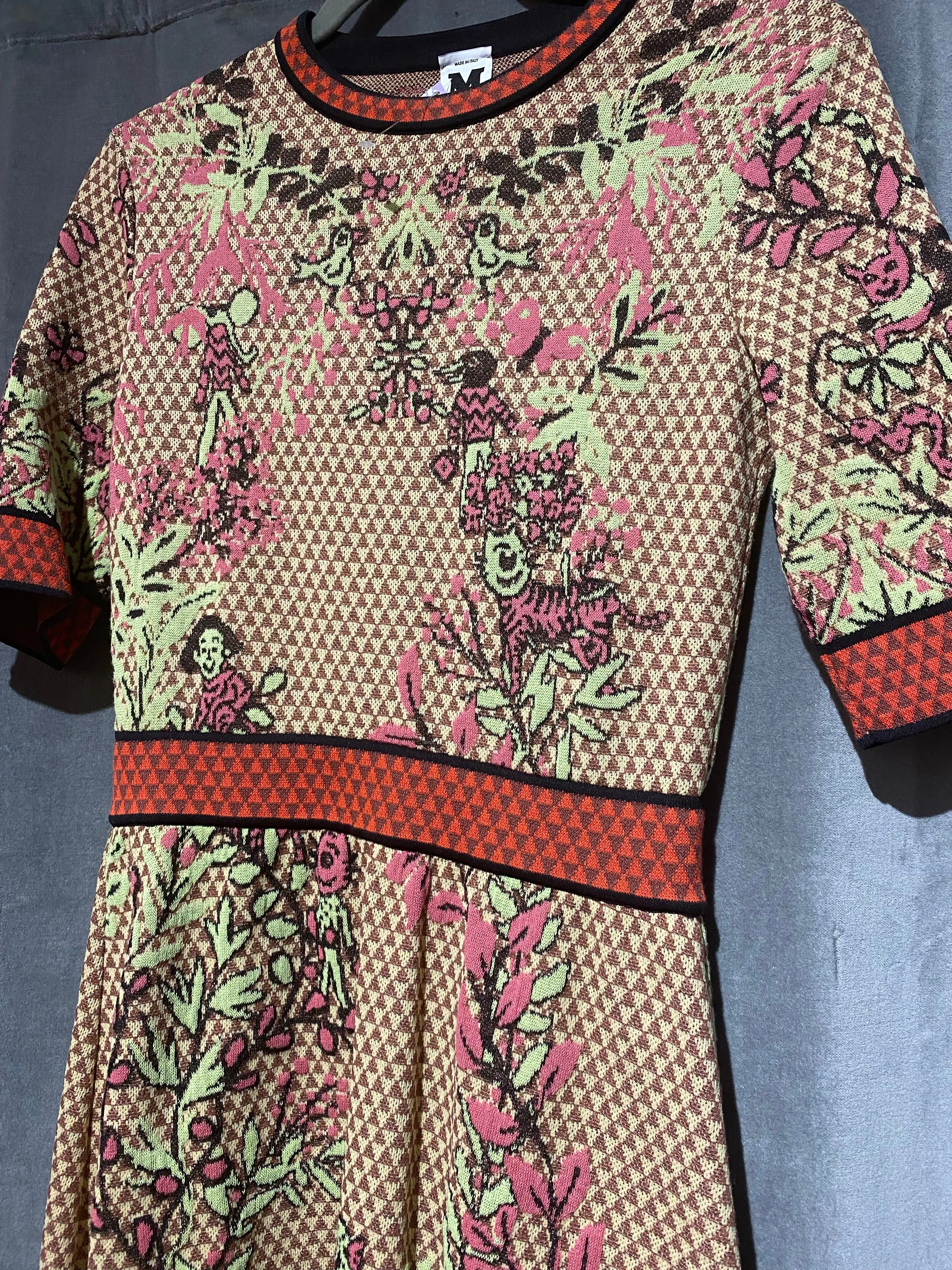 Missoni Short Sleeve Knit Fit and Flare Printed Dress