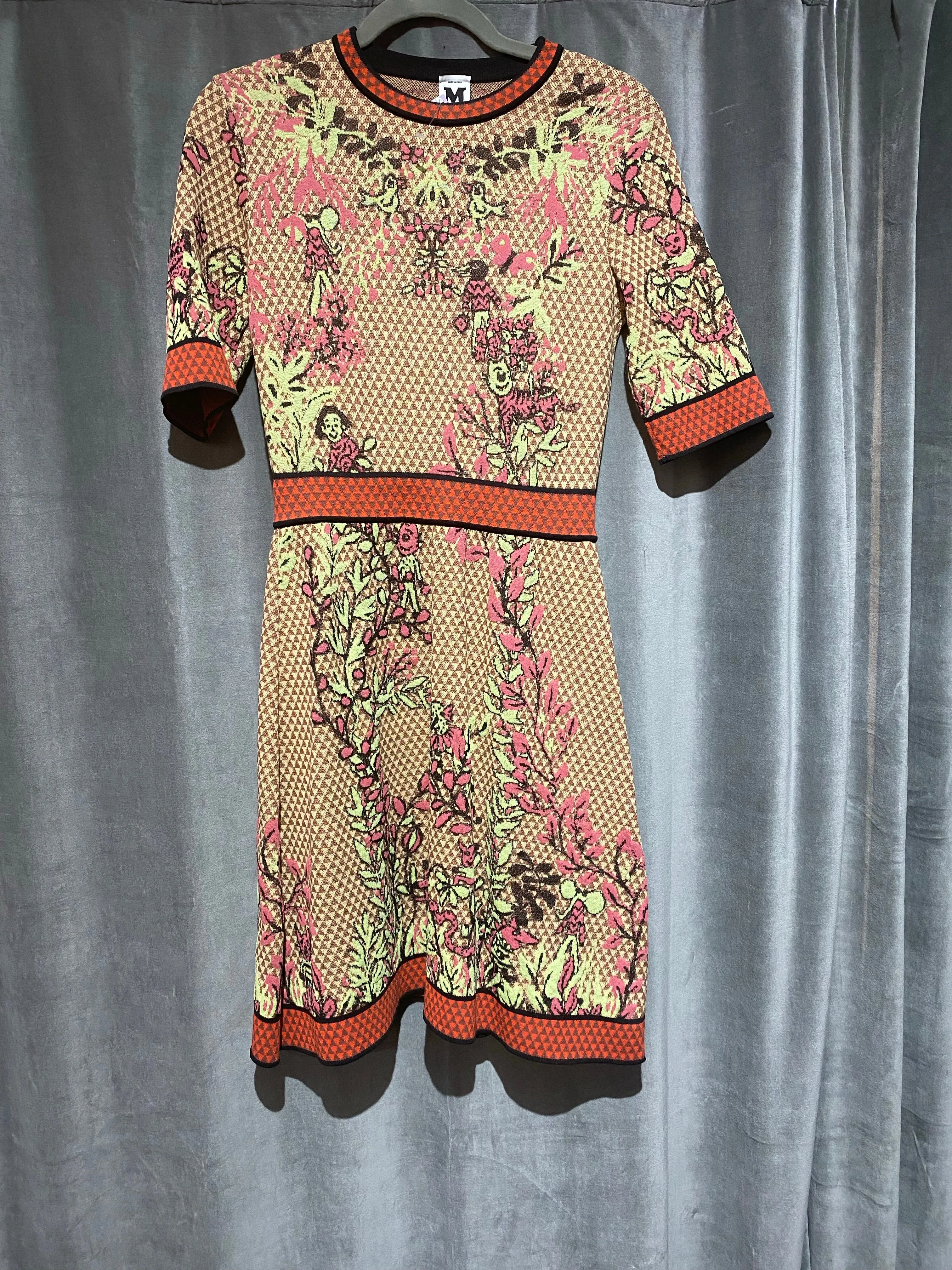Missoni Short Sleeve Knit Fit and Flare Printed Dress