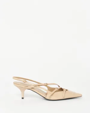 Miu Miu Beige Patent Leather Buckle Kitten Heel Slingback Pumps - 41