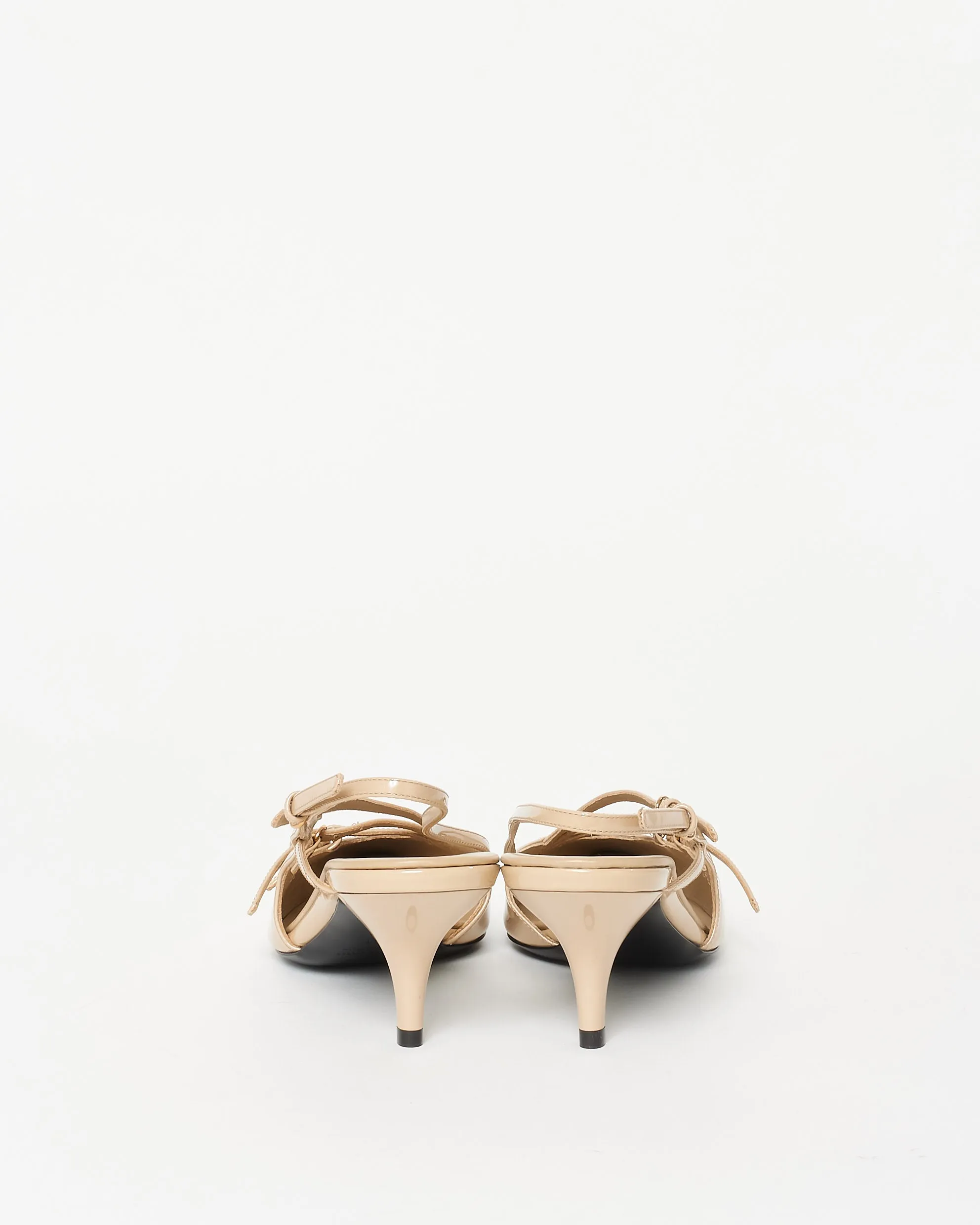 Miu Miu Beige Patent Leather Buckle Kitten Heel Slingback Pumps - 41