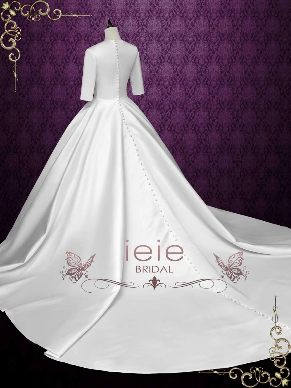 Modest Satin Wedding Dress with Sleeves ANYA