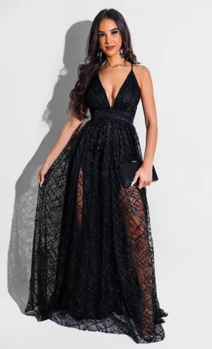Morgan Formal Stylish Flocked Velvet Dress