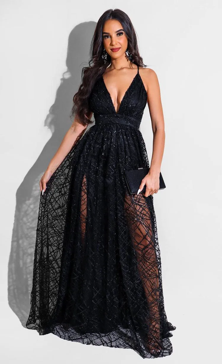 Morgan Formal Stylish Flocked Velvet Dress
