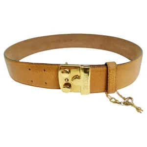 Moschino Vintage Brown Leather Key Lock Belt