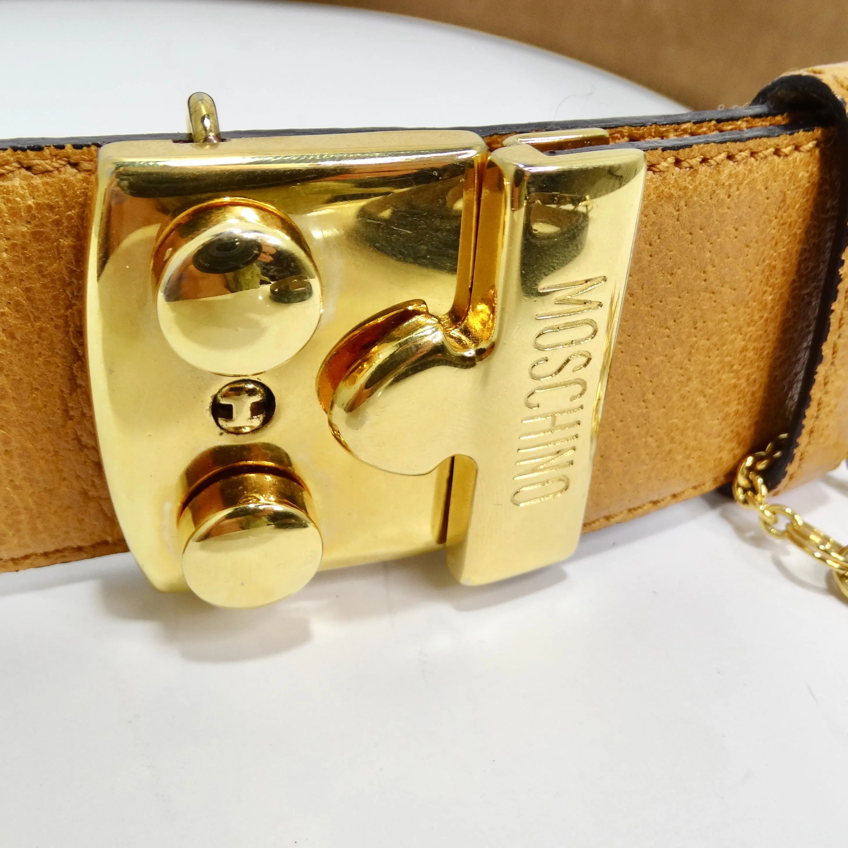 Moschino Vintage Brown Leather Key Lock Belt