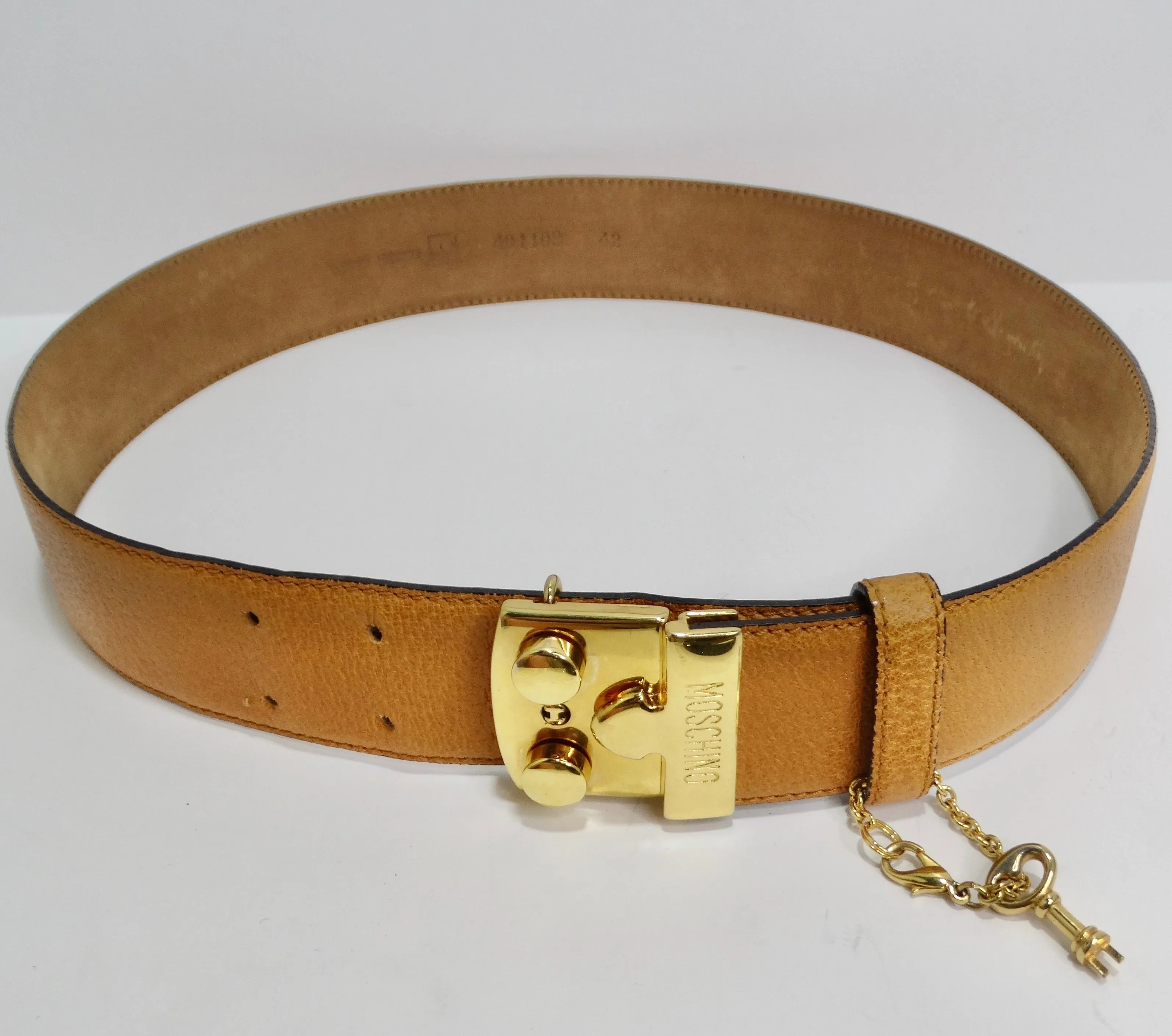 Moschino Vintage Brown Leather Key Lock Belt