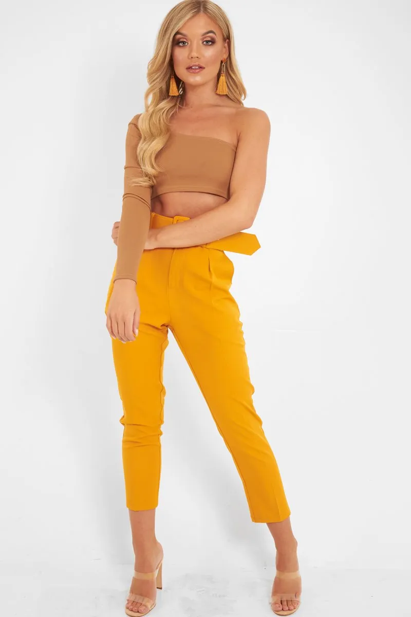 Mustard Belted Tapered Peg Trousers - Jessika