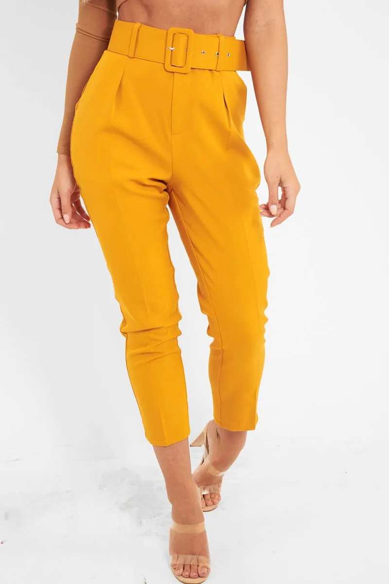 Mustard Belted Tapered Peg Trousers - Jessika