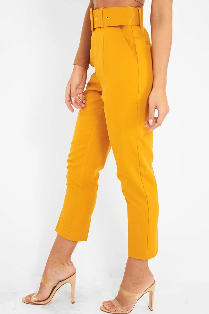 Mustard Belted Tapered Peg Trousers - Jessika