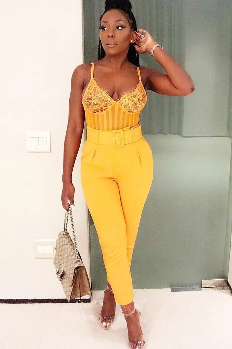 Mustard Belted Tapered Peg Trousers - Jessika