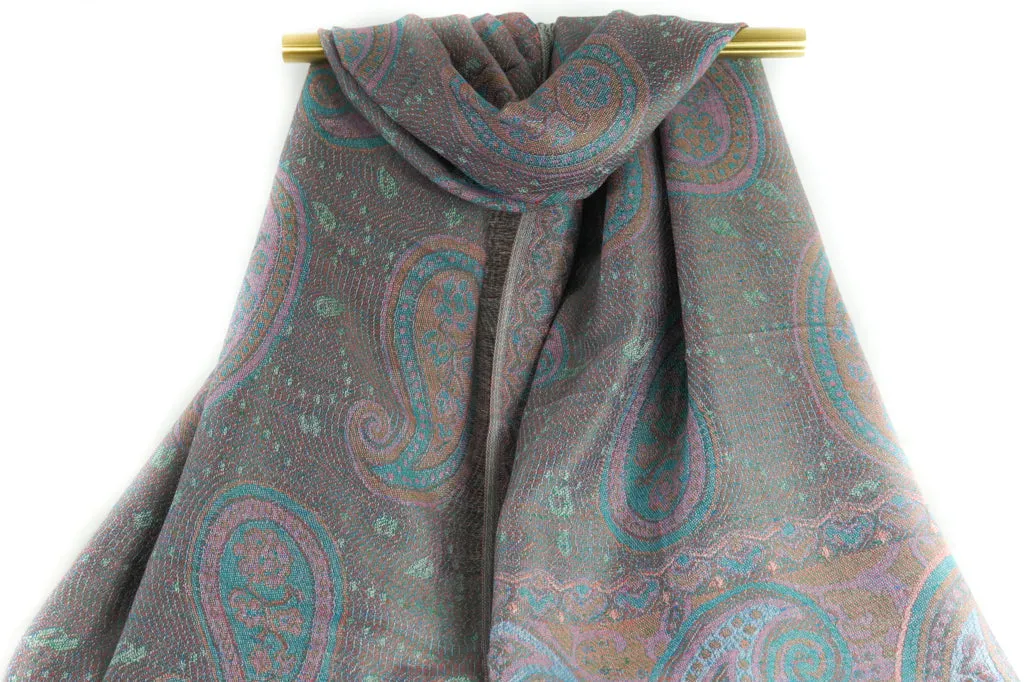 Muted Taupe Majestic Paisley Pashmina Scarf Bohemian Shawl