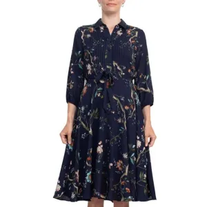 Nanette Lepore Collared 3/4 Sleeve Tie Waist Pleated Floral Rayon Dress Size 8