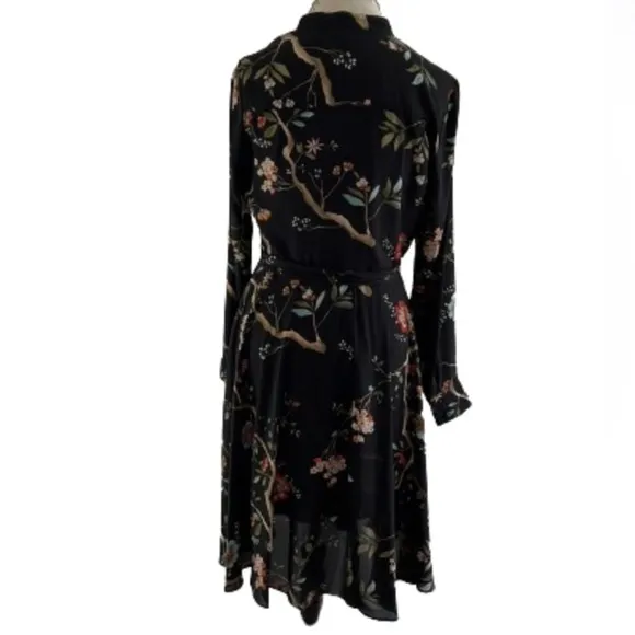 Nanette Lepore Collared 3/4 Sleeve Tie Waist Pleated Floral Rayon Dress Size 8
