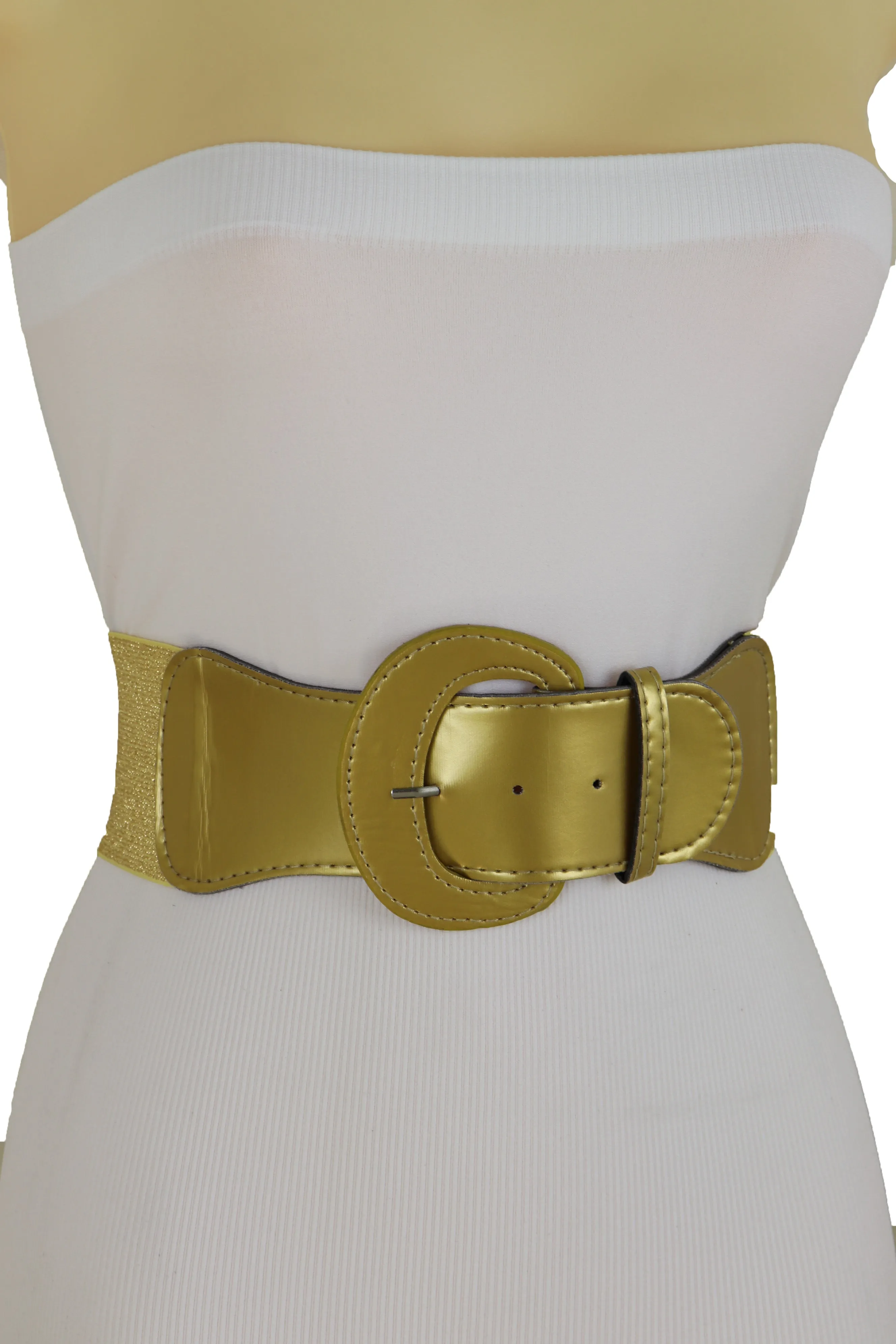 Narrow High Waist Hip Stretch Casual Belt Silver Metal Rings Buckle