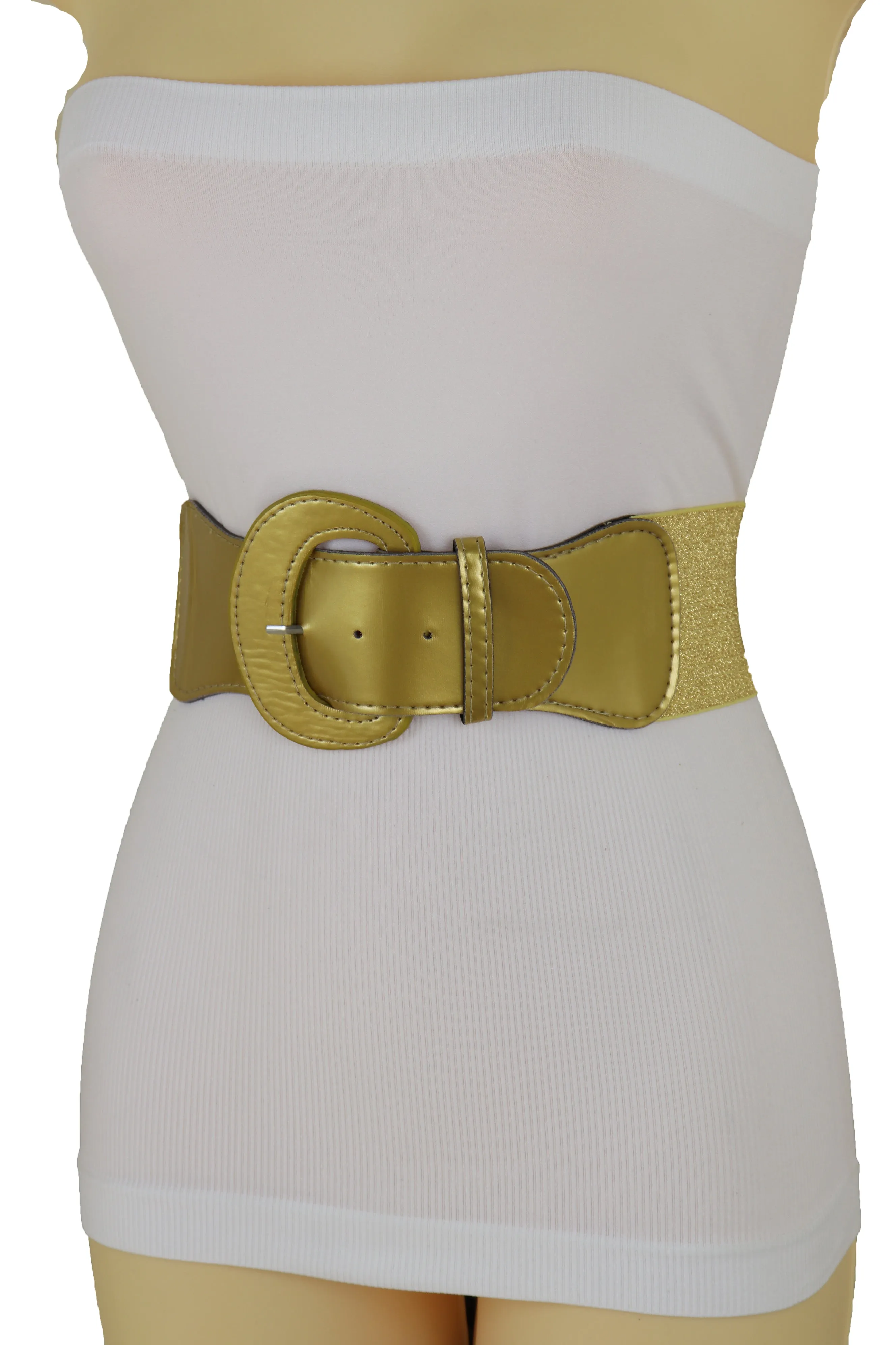 Narrow High Waist Hip Stretch Casual Belt Silver Metal Rings Buckle