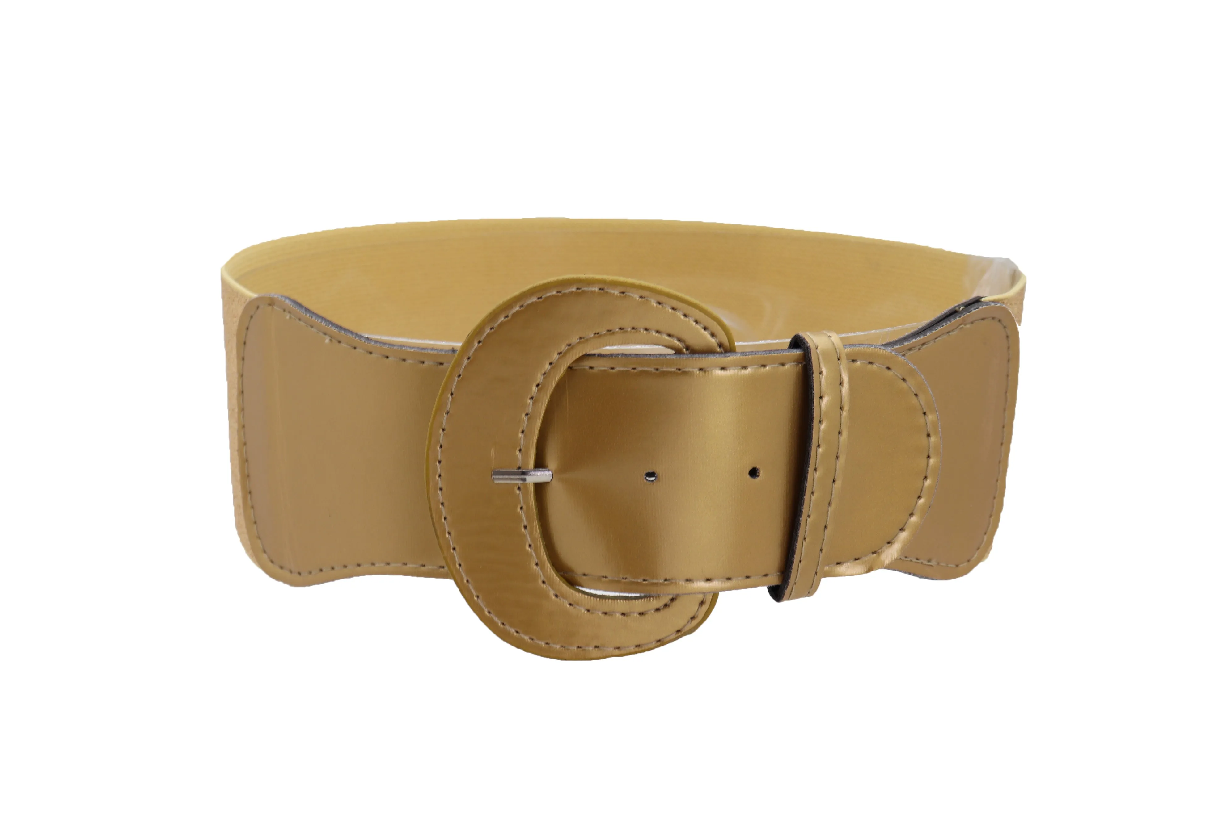 Narrow High Waist Hip Stretch Casual Belt Silver Metal Rings Buckle